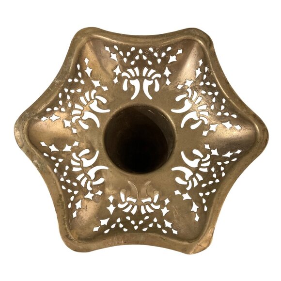 Large Ruffled Pierced Rim Tapered Silverplate Flower Vase - Picture 5 of 9